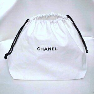 CHANEL White Cotton Drawstring Dust Bag Shoe Storage EXTRA LARGE 13.5" x 8" x 8"